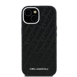 Apple iPhone 14 Kılıf Karl Lagerfeld Orjinal Lisanslı PU Deri Damgalı Metal Yazı Logolu Kapak