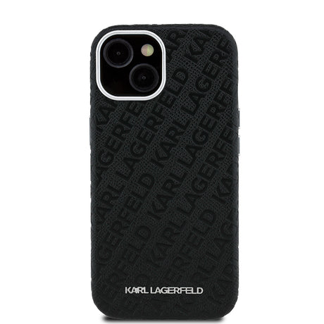 Apple iPhone 14 Kılıf Karl Lagerfeld Orjinal Lisanslı PU Deri Damgalı Metal Yazı Logolu Kapak