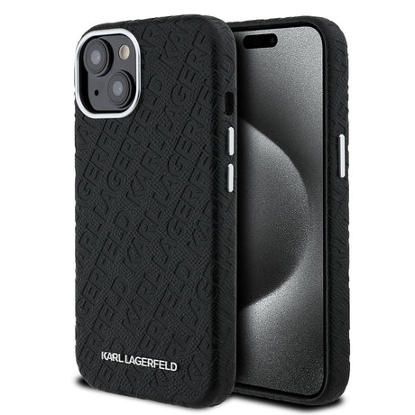 Apple iPhone 14 Kılıf Karl Lagerfeld Orjinal Lisanslı PU Deri Damgalı Metal Yazı Logolu Kapak