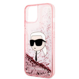 Apple iPhone 14 Kılıf Karl Lagerfeld Sıvılı Simli Karl Head Dizayn Kapak