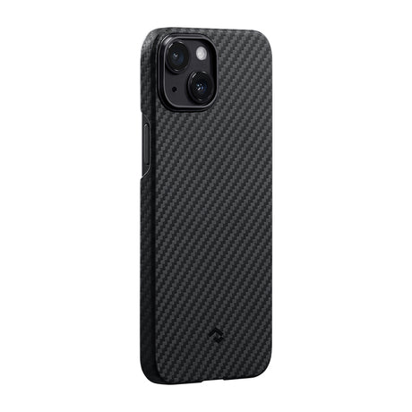 Apple iPhone 14 Kılıf M-safe Şarj Özellikli 1500D Aramid Fiber Pitaka Ultra-Slim Classic Serisi Black-Grey Twill Kapak