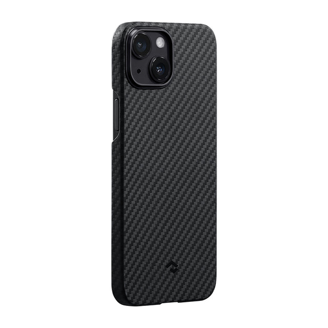 Apple iPhone 14 Kılıf M-safe Şarj Özellikli 1500D Aramid Fiber Pitaka Ultra-Slim Classic Serisi Black-Grey Twill Kapak