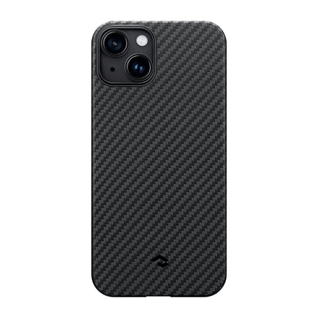 Apple iPhone 14 Kılıf M-safe Şarj Özellikli 1500D Aramid Fiber Pitaka Ultra-Slim Classic Serisi Black-Grey Twill Kapak