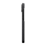 Apple iPhone 14 Kılıf M-safe Şarj Özellikli 1500D Aramid Fiber Pitaka Ultra-Slim Classic Serisi Black-Grey Twill Kapak