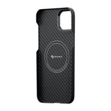 Apple iPhone 14 Kılıf M-safe Şarj Özellikli 1500D Aramid Fiber Pitaka Ultra-Slim Classic Serisi Black-Grey Twill Kapak
