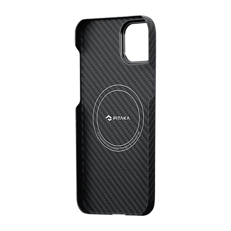 Apple iPhone 14 Kılıf M-safe Şarj Özellikli 1500D Aramid Fiber Pitaka Ultra-Slim Classic Serisi Black-Grey Twill Kapak