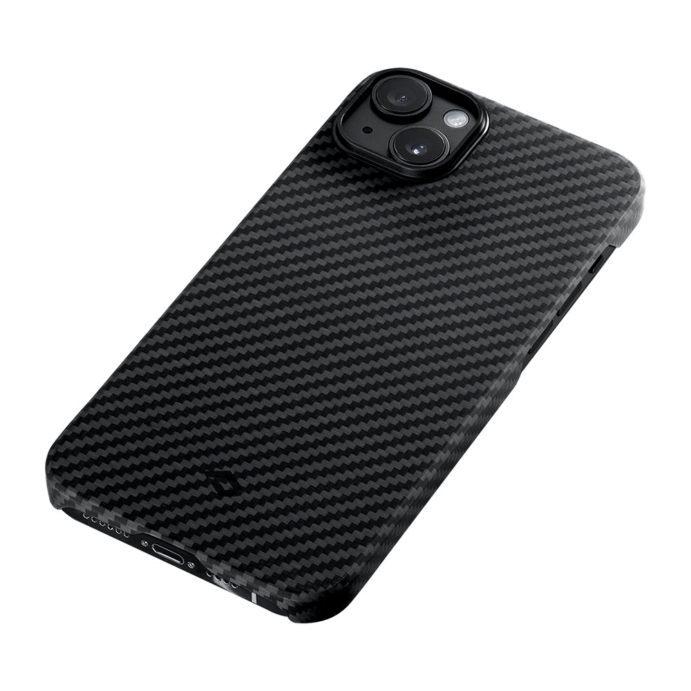 Apple iPhone 14 Kılıf M-safe Şarj Özellikli 1500D Aramid Fiber Pitaka Ultra-Slim Classic Serisi Black-Grey Twill Kapak