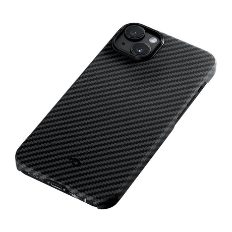 Apple iPhone 14 Kılıf M-safe Şarj Özellikli 1500D Aramid Fiber Pitaka Ultra-Slim Classic Serisi Black-Grey Twill Kapak