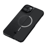 Apple iPhone 14 Kılıf M-safe Şarj Özellikli 1500D Aramid Fiber Pitaka Ultra-Slim Classic Serisi Black-Grey Twill Kapak