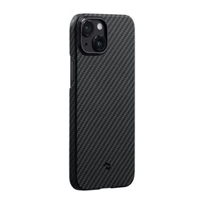 Apple iPhone 14 Kılıf M-safe Şarj Özellikli 1500D Aramid Fiber Pitaka Ultra-Slim Classic Serisi Black-Grey Twill Kapak
