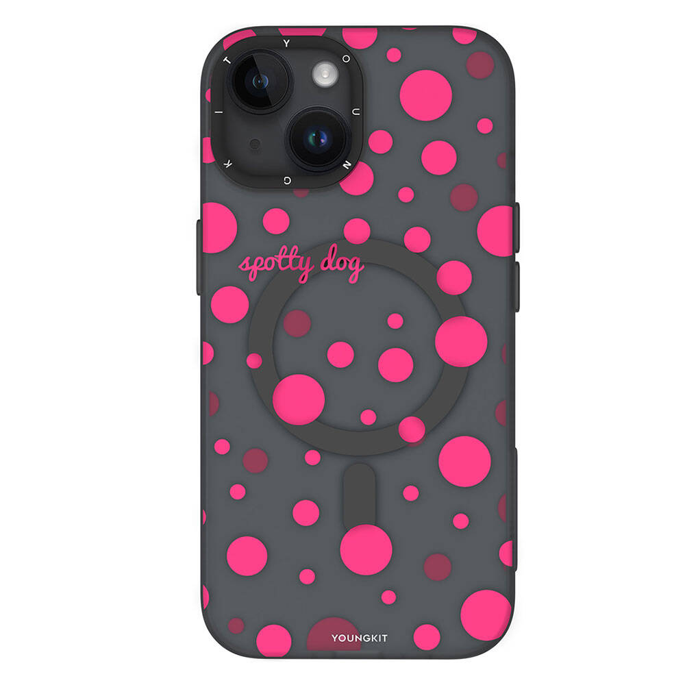 Apple iPhone 14 Kılıf M-safe Şarj Özellikli Polka Dot Desenli Youngkit Spots Serisi Kapak
