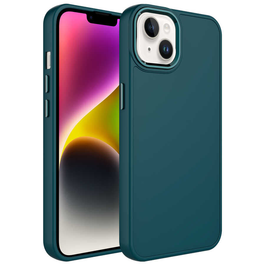 Apple iPhone 14 Kılıf Metal Çerçeve ve Buton Tasarımlı Silikon Zore Luna Kapak
