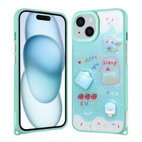 Apple iPhone 14 Kılıf Parlayan Simli Kabartma Figürlü Zore Cevze Kapak