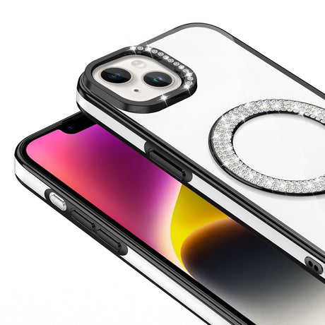 Apple iPhone 14 Kılıf Pırlanta Taş Tasarımlı M-safe Şarj Özellikli Zore Karetta Silikon Kapak