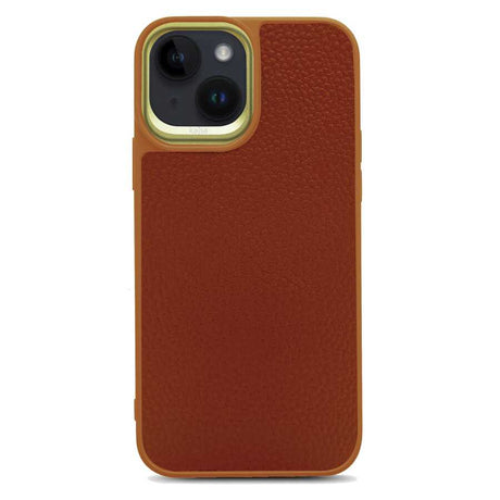Apple iPhone 14 Kılıf Soft Deri Metal Kamera Çerçeveli ​Kajsa Litchi Kapak