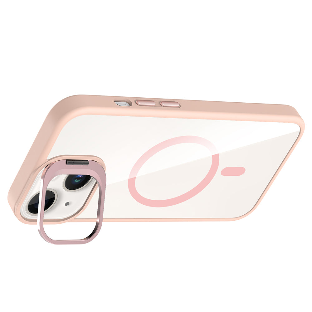 Apple iPhone 14 Kılıf Standlı ve Kamera Lens Hediyeli M-Safe Şarj Özellikli Zore Etro Kapak