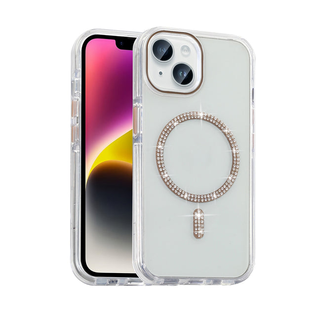 Apple iPhone 14 Kılıf Taşlı Tasarım M-safe Şarj Özellikli Zore Koment Silikon Kapak