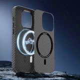 Apple iPhone 14 Kılıf ​​​​​Wiwu Karbon Fiber Görünümlü M-safe Wireless Şarj Özellikli Kabon Kapak