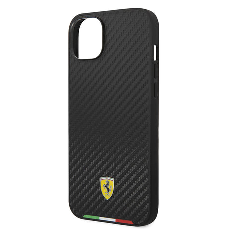 Apple iPhone 14 Plus Kılıf Ferrari Orjinal Lisanslı M-safe Şarj Özellikli Karbon İtalyan Bayrak Dizayn Kapak