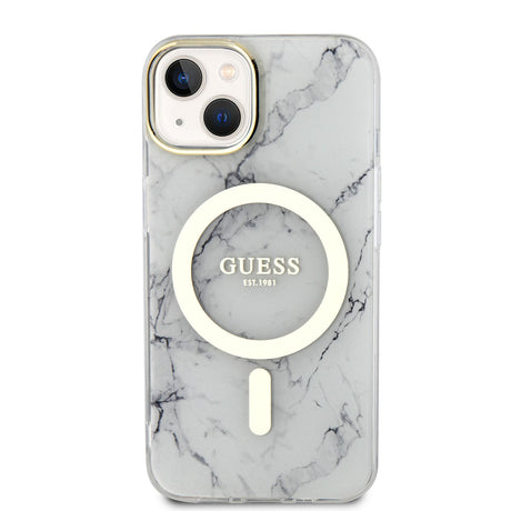 Apple iPhone 14 Plus Kılıf GUESS M-safe Şarj Özellikli Mermer Desenli Kapak
