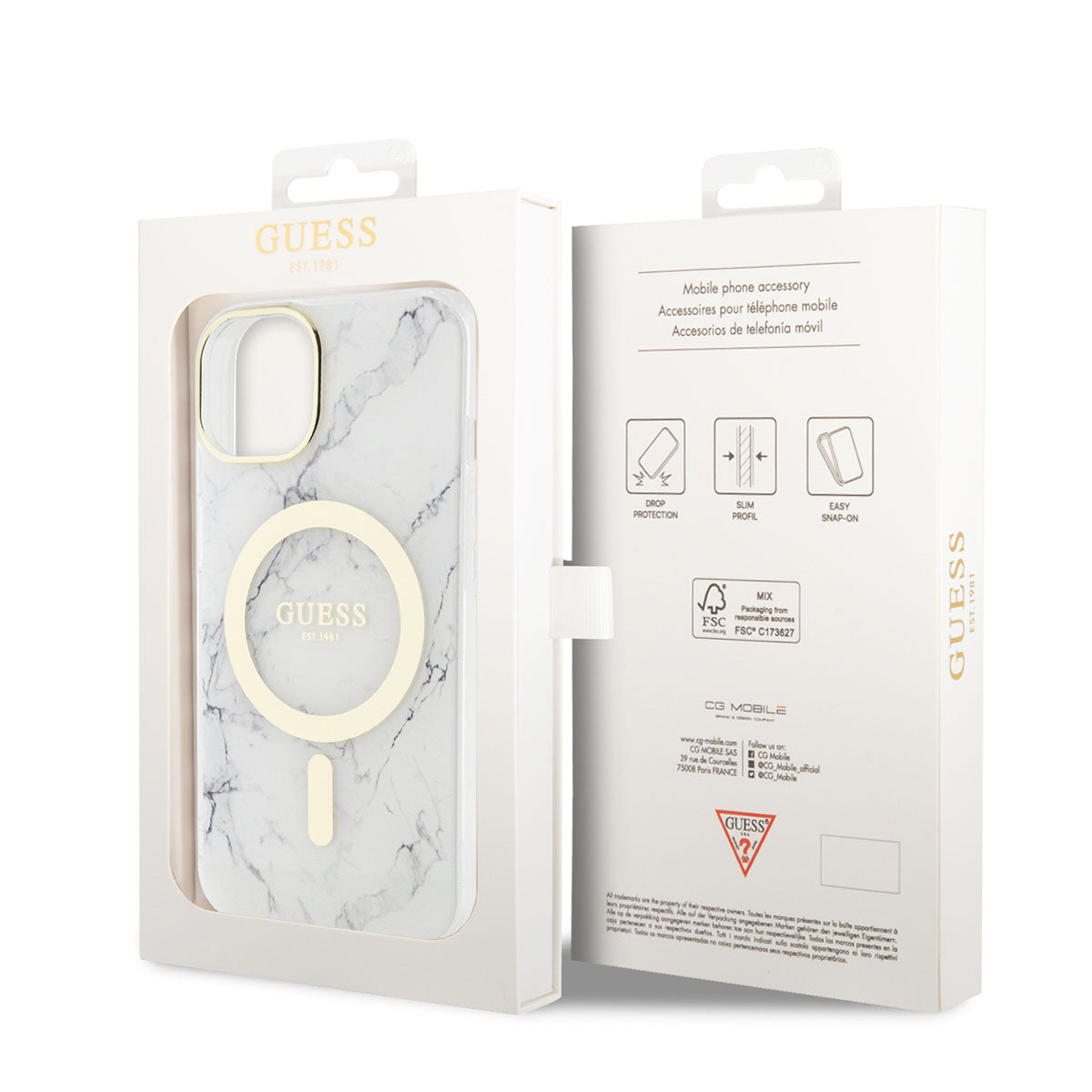 Apple iPhone 14 Plus Kılıf GUESS M-safe Şarj Özellikli Mermer Desenli Kapak