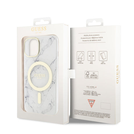 Apple iPhone 14 Plus Kılıf GUESS M-safe Şarj Özellikli Mermer Desenli Kapak