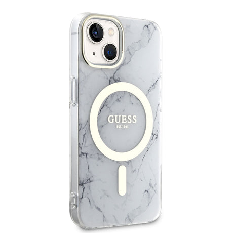 Apple iPhone 14 Plus Kılıf GUESS M-safe Şarj Özellikli Mermer Desenli Kapak
