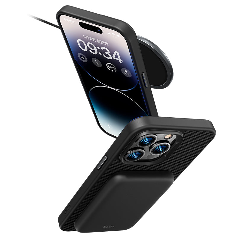 Apple iPhone 14 Plus Kılıf Karbon Fiber M-safe Şarj Özellikli Benks Hybrid ArmorPro 1500D Kevlar Kapak
