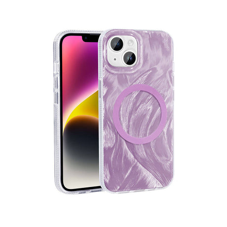 Apple iPhone 14 Plus Kılıf M-safe Şarj Özellikli Fırça Boya Desenli Zore Palet Kapak