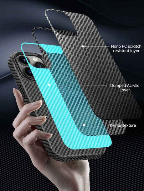 Apple iPhone 14 Plus Kılıf Wiwu Karbon Fiber Görünümlü M-safe Wireless Şarj Özellikli Kabon Kapak