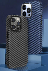 Apple iPhone 14 Plus Kılıf ​​​​​Wiwu Karbon Fiber Görünümlü M-safe Wireless Şarj Özellikli Kabon Kapak