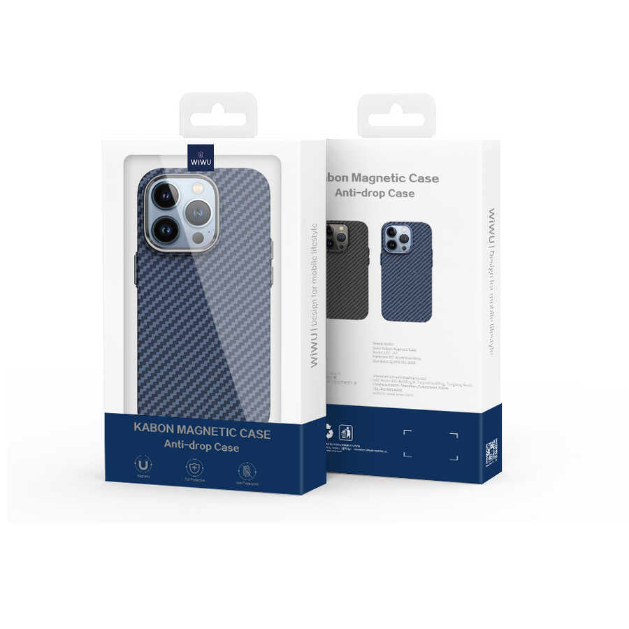 Apple iPhone 14 Plus Kılıf ​​​​​Wiwu Karbon Fiber Görünümlü M-safe Wireless Şarj Özellikli Kabon Kapak