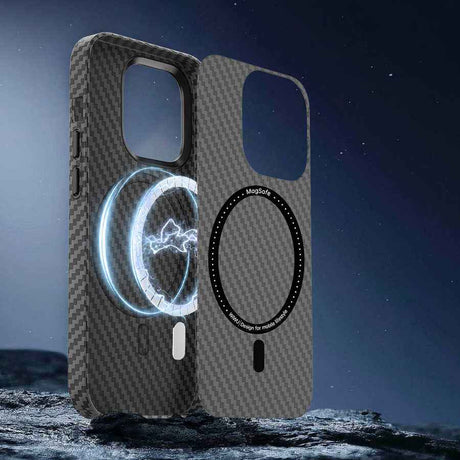 Apple iPhone 14 Plus Kılıf Wiwu Karbon Fiber Görünümlü M-safe Wireless Şarj Özellikli Kabon Kapak