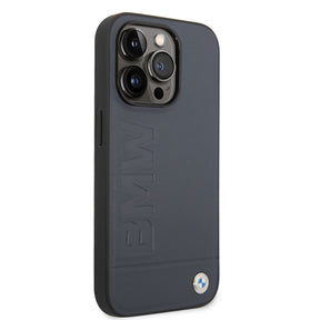 Apple iPhone 14 Pro Kılıf BMW M-safe Şarj Özellikli Deri Sıcak Mühür Baskılı Logo Dizayn Kapak