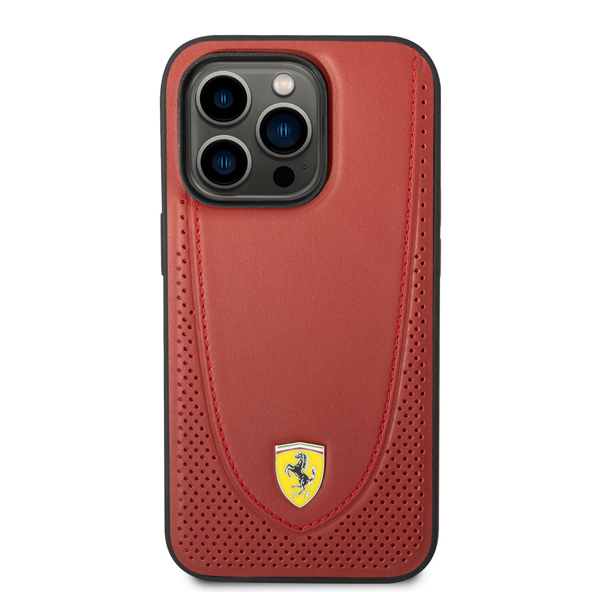 Apple iPhone 14 Pro Kılıf Ferrari M-safe Şarj Özellikli Deri Delikli Dikişli Dizayn Kapak