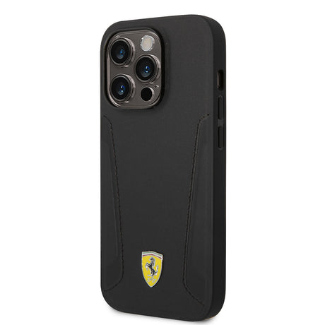 Apple iPhone 14 Pro Kılıf Ferrari M-safe Şarj Özellikli Deri Kenarları Damgalı Dizayn Kapak