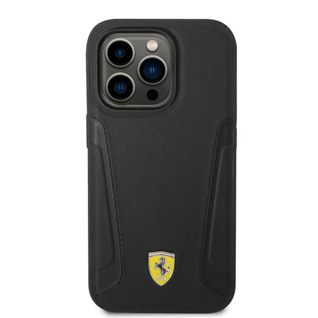 Apple iPhone 14 Pro Kılıf Ferrari M-safe Şarj Özellikli Deri Kenarları Damgalı Dizayn Kapak
