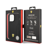 Apple iPhone 14 Pro Kılıf Ferrari M-safe Şarj Özellikli Deri Kenarları Damgalı Dizayn Kapak