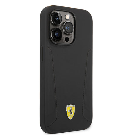 Apple iPhone 14 Pro Kılıf Ferrari M-safe Şarj Özellikli Deri Kenarları Damgalı Dizayn Kapak