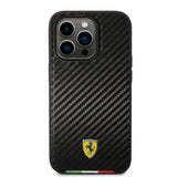 Apple iPhone 14 Pro Kılıf Ferrari M-safe Şarj Özellikli Karbon İtalyan Bayrak Dizayn Kapak