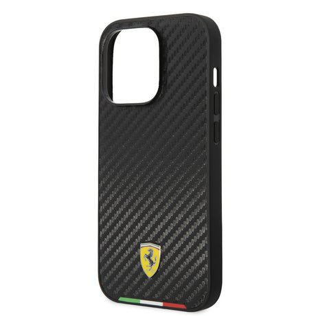 Apple iPhone 14 Pro Kılıf Ferrari M-safe Şarj Özellikli Karbon İtalyan Bayrak Dizayn Kapak