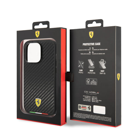 Apple iPhone 14 Pro Kılıf Ferrari M-safe Şarj Özellikli Karbon İtalyan Bayrak Dizayn Kapak