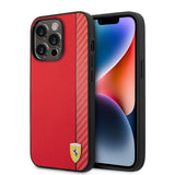 Apple iPhone 14 Pro Kılıf Ferrari M-safe Şarj Özellikli PU Deri Karbon Şeritli Dizayn Kapak