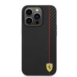 Apple iPhone 14 Pro Kılıf Ferrari M-safe Şarj Özellikli Pu Deri Ve Karbon Şeritli Dizayn Kapak