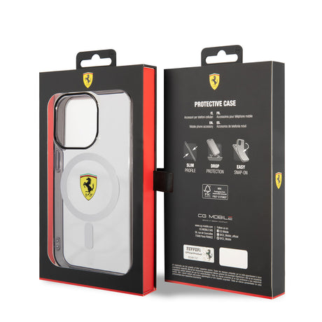 Apple iPhone 14 Pro Kılıf Ferrari M-safe Şarj Özellikli Transparan Dizayn Kapak