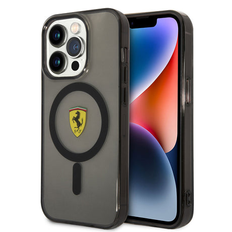 Apple iPhone 14 Pro Kılıf Ferrari M-safe Şarj Özellikli Yarı Transparan Dizayn Kapak