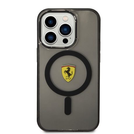 Apple iPhone 14 Pro Kılıf Ferrari M-safe Şarj Özellikli Yarı Transparan Dizayn Kapak