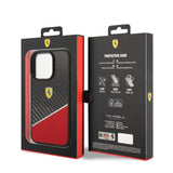 Apple iPhone 14 Pro Kılıf Ferrari Orjinal Lisanlı Klasik Metal Logolu Karbon Şerit Desenli Kapak
