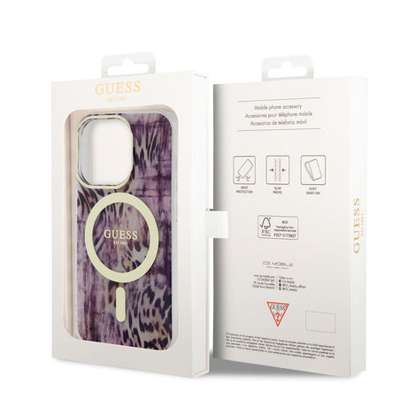 Apple iPhone 14 Pro Kılıf GUESS M-safe Şarj Özellikli Leopar Desenli Kapak