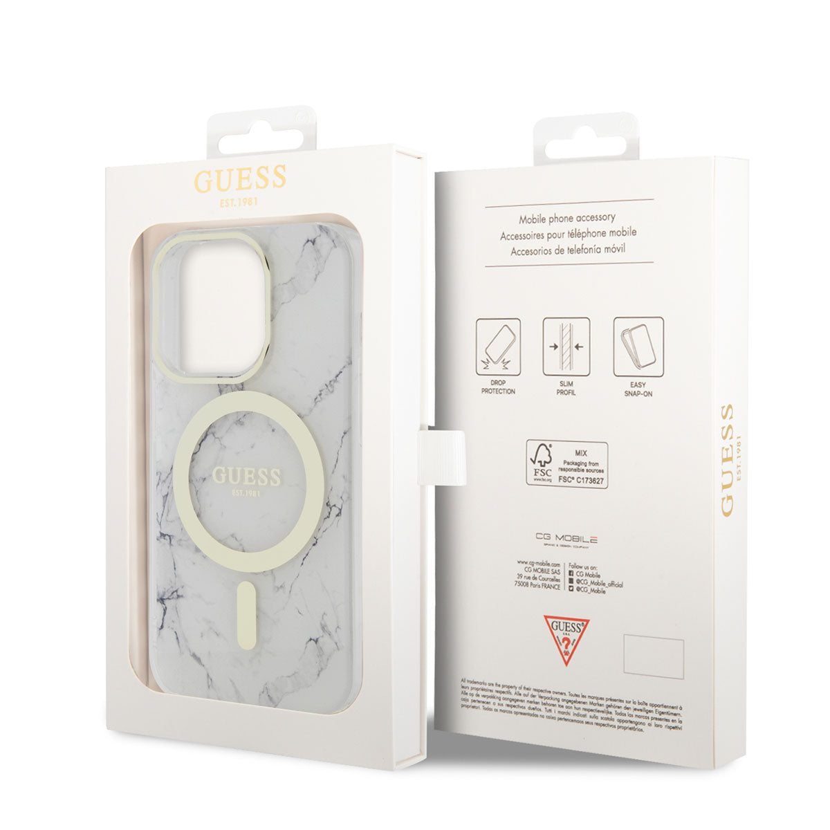Apple iPhone 14 Pro Kılıf GUESS M-safe Şarj Özellikli Mermer Desenli Kapak